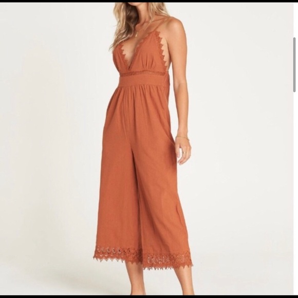 Billabong Lace and Lies Cottagecore Rust Jumpsuit - Picture 2 of 11